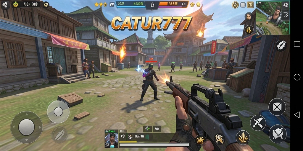 Screenshot menunjukkan aksi seru di permainan CATUR777 FPS.