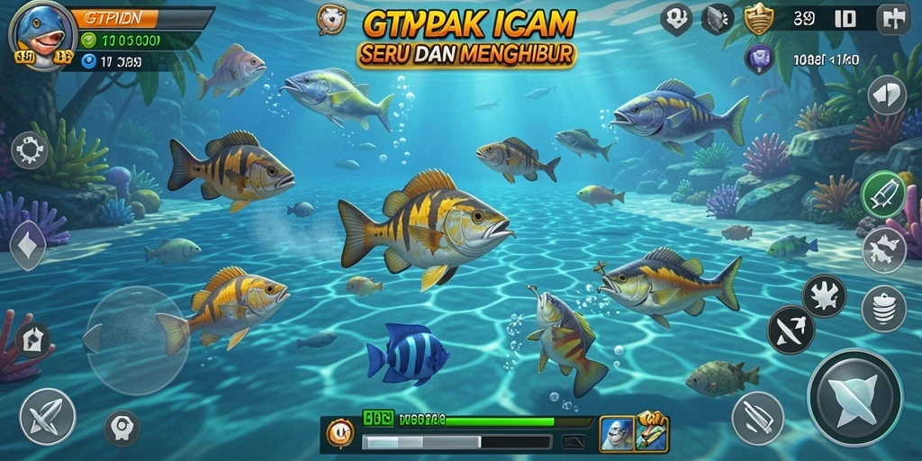 Tampilan gameplay seru GTPIDN yang penuh aksi menangkap ikan.