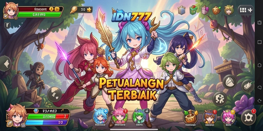 Screenshot utama IDN777 menunjukkan karakter Anime beraksi dalam pertarungan seru.