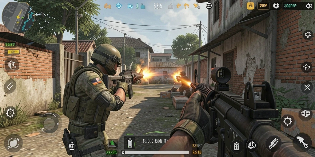 Tangkapan layar utama gameplay IDRRP menampilkan aksi tembak-menembak seru.