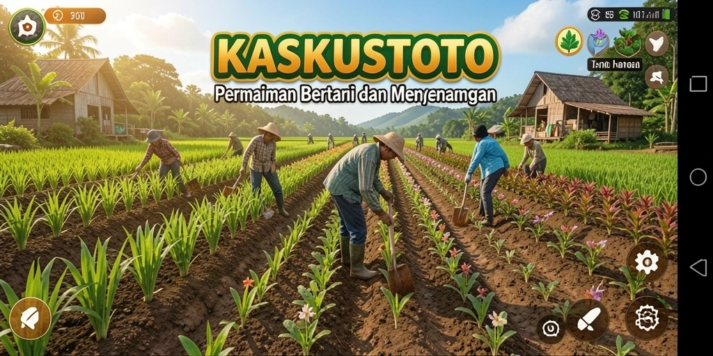 Tampilan gameplay seru di KASKUSTOTO dengan aktivitas bertani.