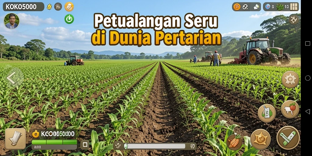 Tampilan gameplay seru KOKO5000 dalam dunia pertanian.
