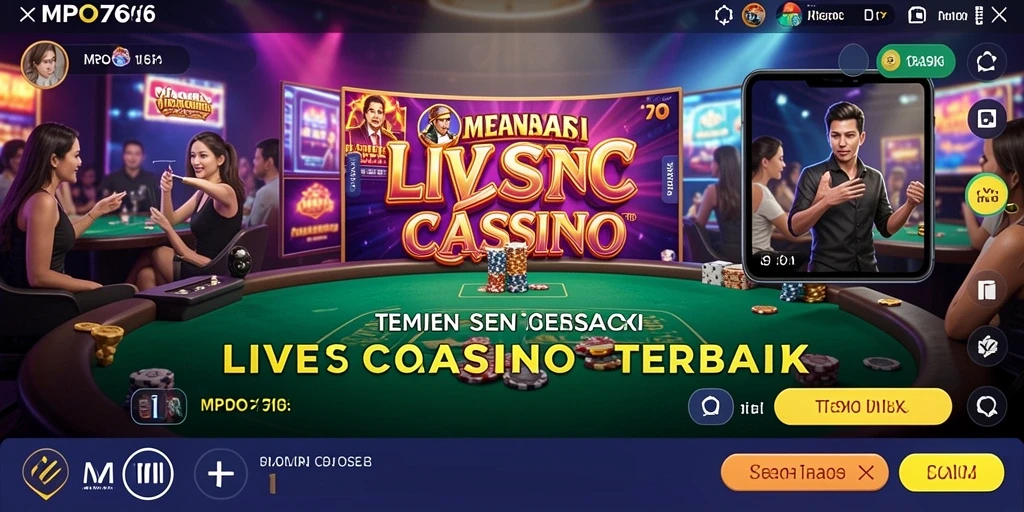 Screenshot game MPO76 menampilkan dealer langsung dan suasana kasino yang hidup.