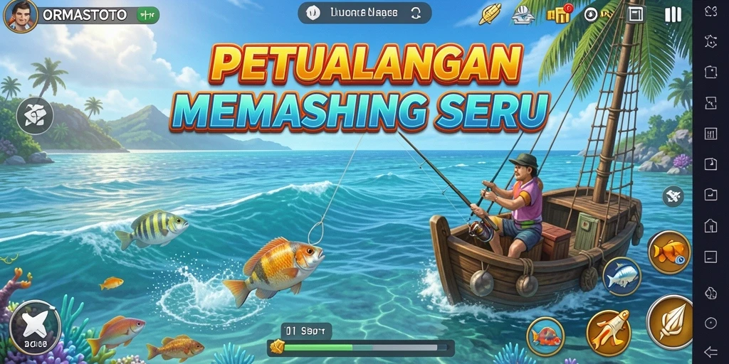 Screenshot gameplay <strong>ORMASTOTO</strong> menampilkan pengalaman memancing yang seru dan menegangkan.