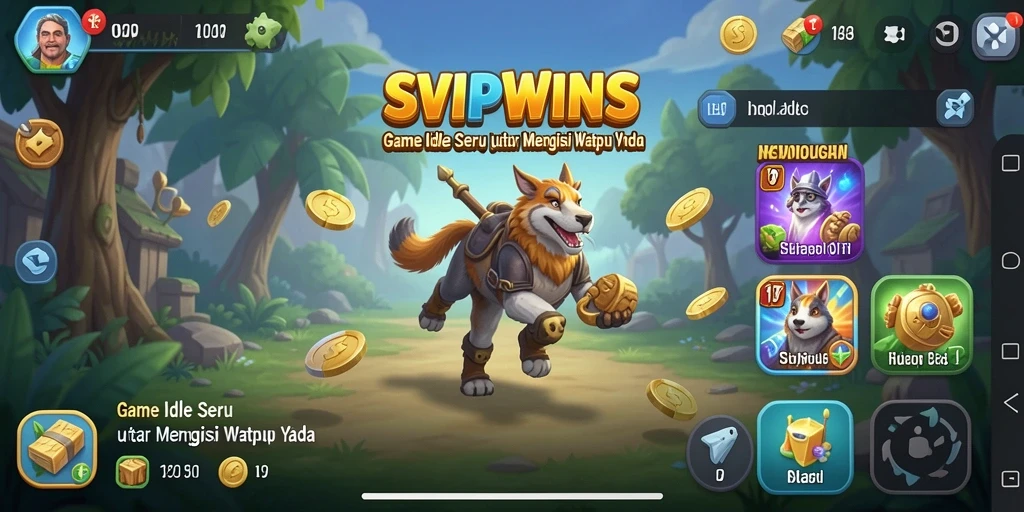 Screenshot SVIPWINS menunjukkan gameplay Idle yang menawan dan interaktif.